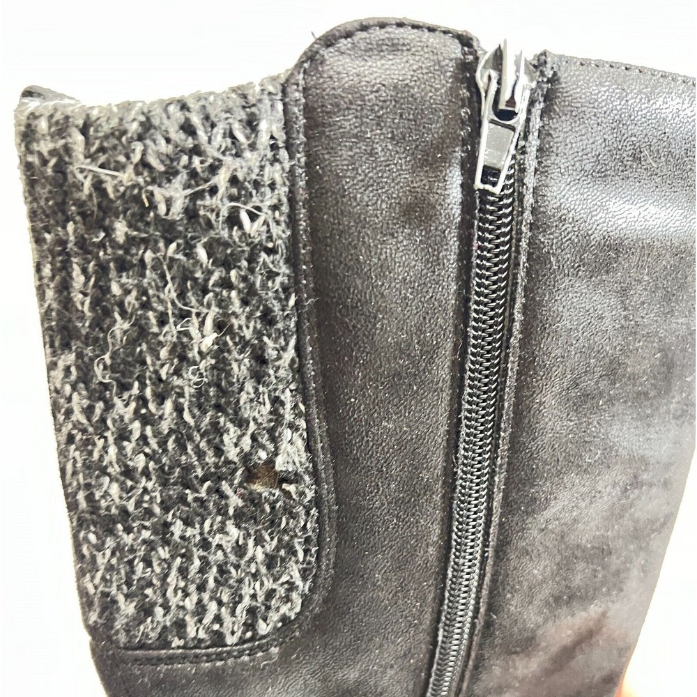 Girls Black Knit Trim Side Zip Knee High Boots - Picture 9 of 12